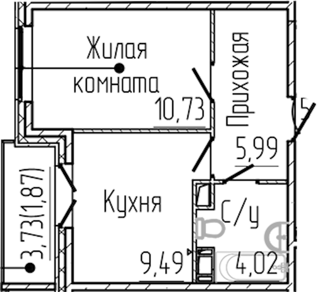 1-комнатная квартира 32.1 м², 7/8 эт., ЖК «SERTOLOVO PARK»